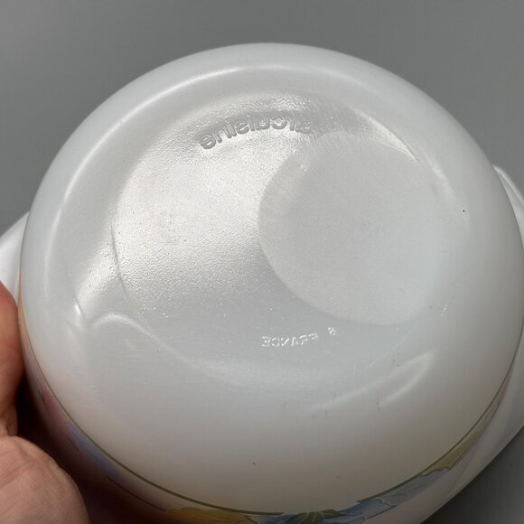 Vintage Arcuisine France Milk Glass Casserole Dish With Pastel Floral Band - Picture 7 of 8